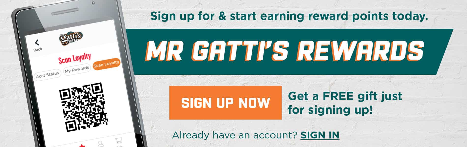 Mr Gatti's Rewards Banner